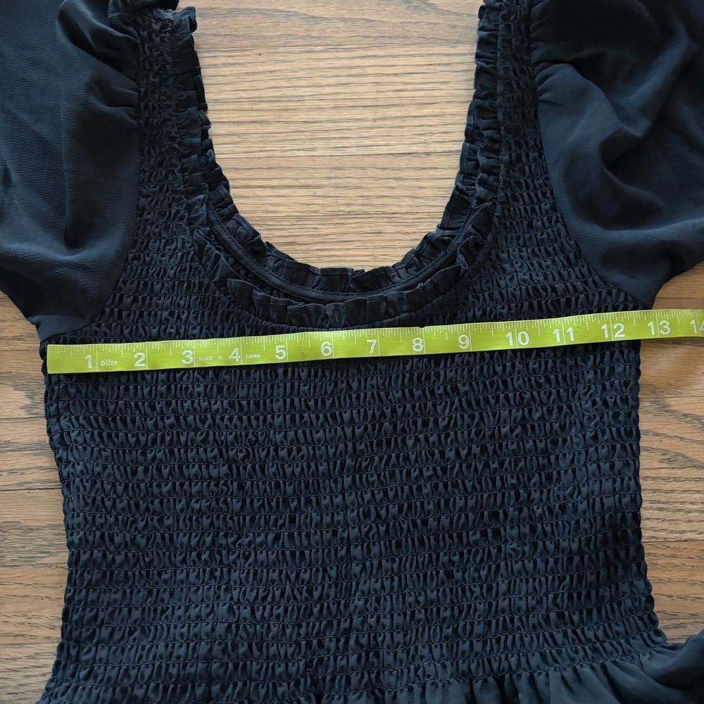 Hill House Home The Nap Dress Black XS Smocked Puff Sleeve Midi - Picture 4 of 8